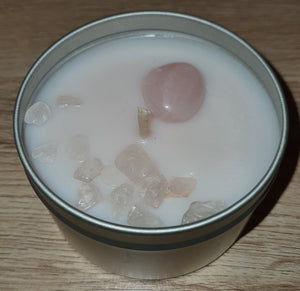 Rose Quartz  Crystal Soy Candle - Sandalwood & Cedarwood