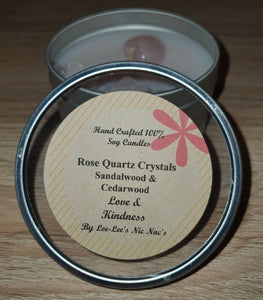 Rose Quartz  Crystal Soy Candle - Sandalwood & Cedarwood