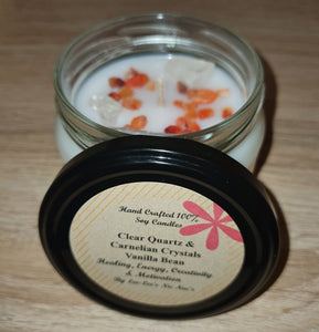 Clear Quartz  & Carnelian Crystal Soy Candle - Vanilla Bean