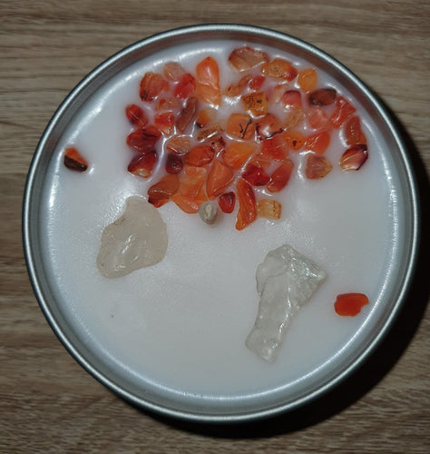 Clear Quartz  & Carnelian Crystal Soy Candle - Vanilla Bean