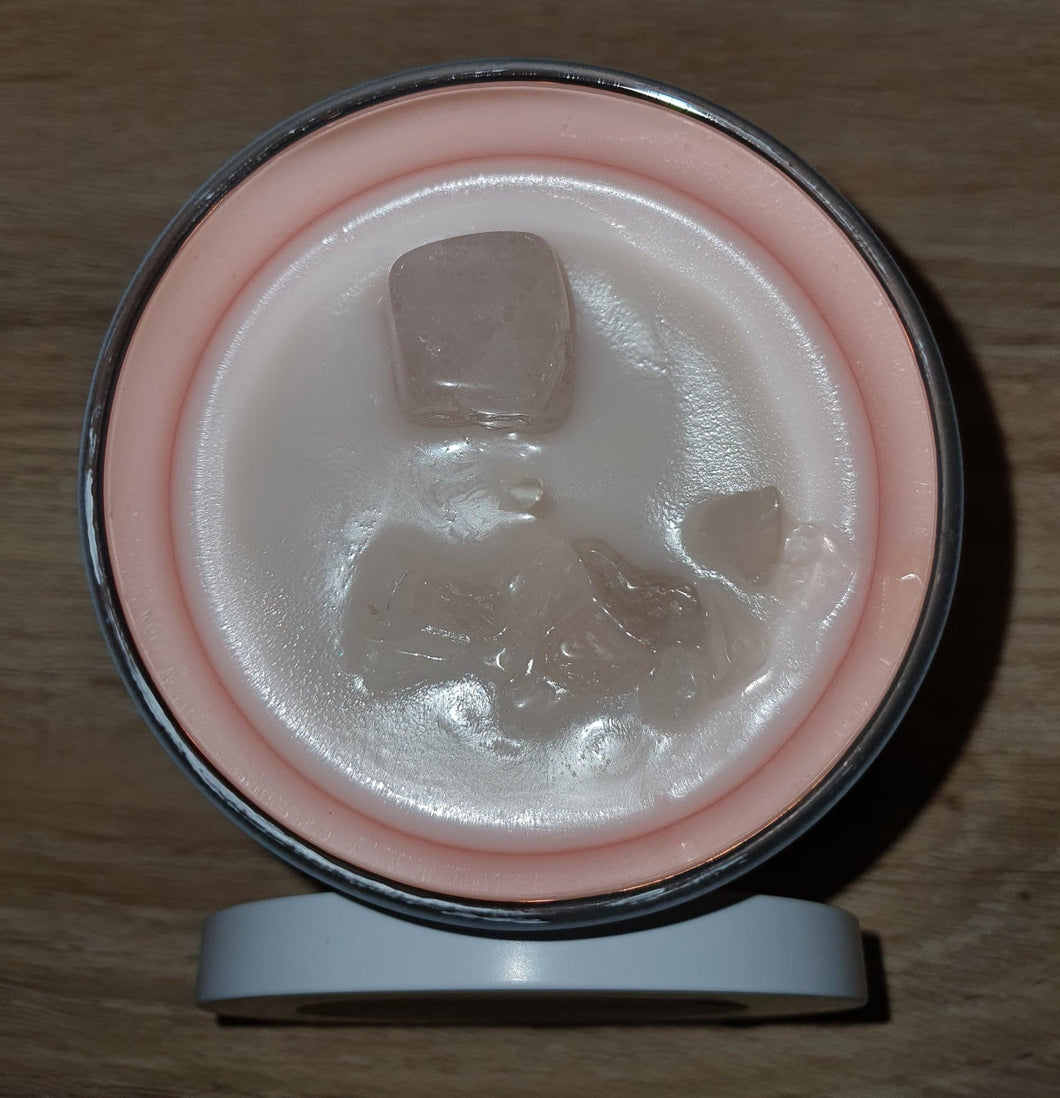 Rose Quartz  Crystal Soy Candle - Sandalwood & Cedarwood