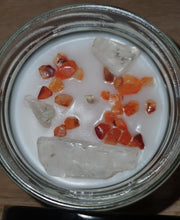 Load image into Gallery viewer, Clear Quartz  &amp; Carnelian Crystal Soy Candle - Vanilla Bean