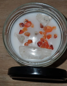 Clear Quartz  & Carnelian Crystal Soy Candle - Vanilla Bean