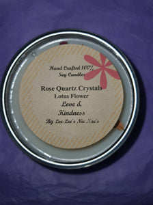 Rose Quartz Crystal Soy Candle - Lotus Flower