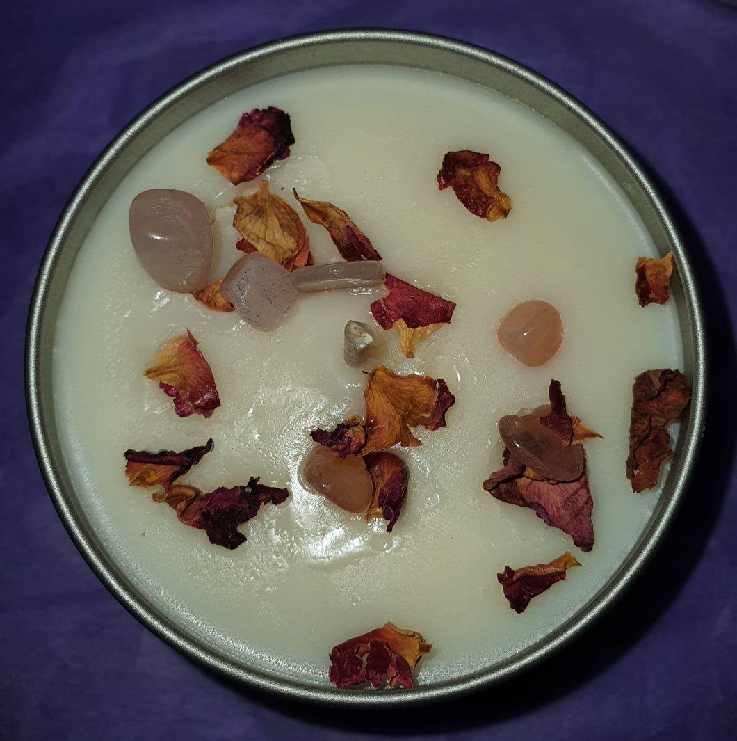 Rose Quartz Crystal Soy Candle - Lotus Flower