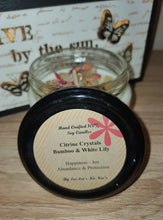 Load image into Gallery viewer, Citrine Crystal Soy Candle - Bamboo &amp; White Lily