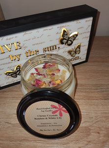 Citrine Crystal Soy Candle - Bamboo & White Lily