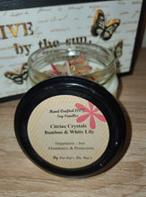 Load image into Gallery viewer, Citrine Crystal Soy Candle - Bamboo &amp; White Lily