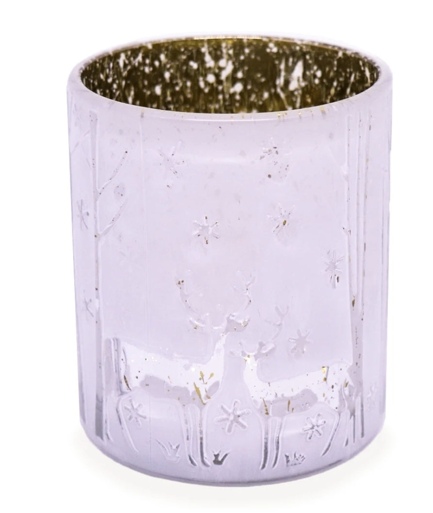 Embossed Reindeer Jar - White/Gold