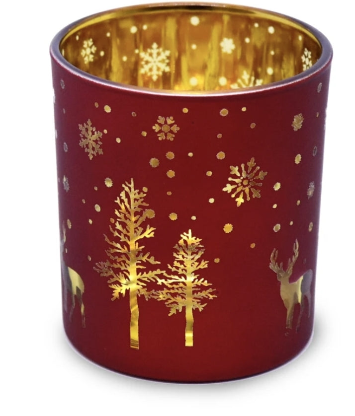 Reindeer & Christmas Trees Red & Gold Soy Candle